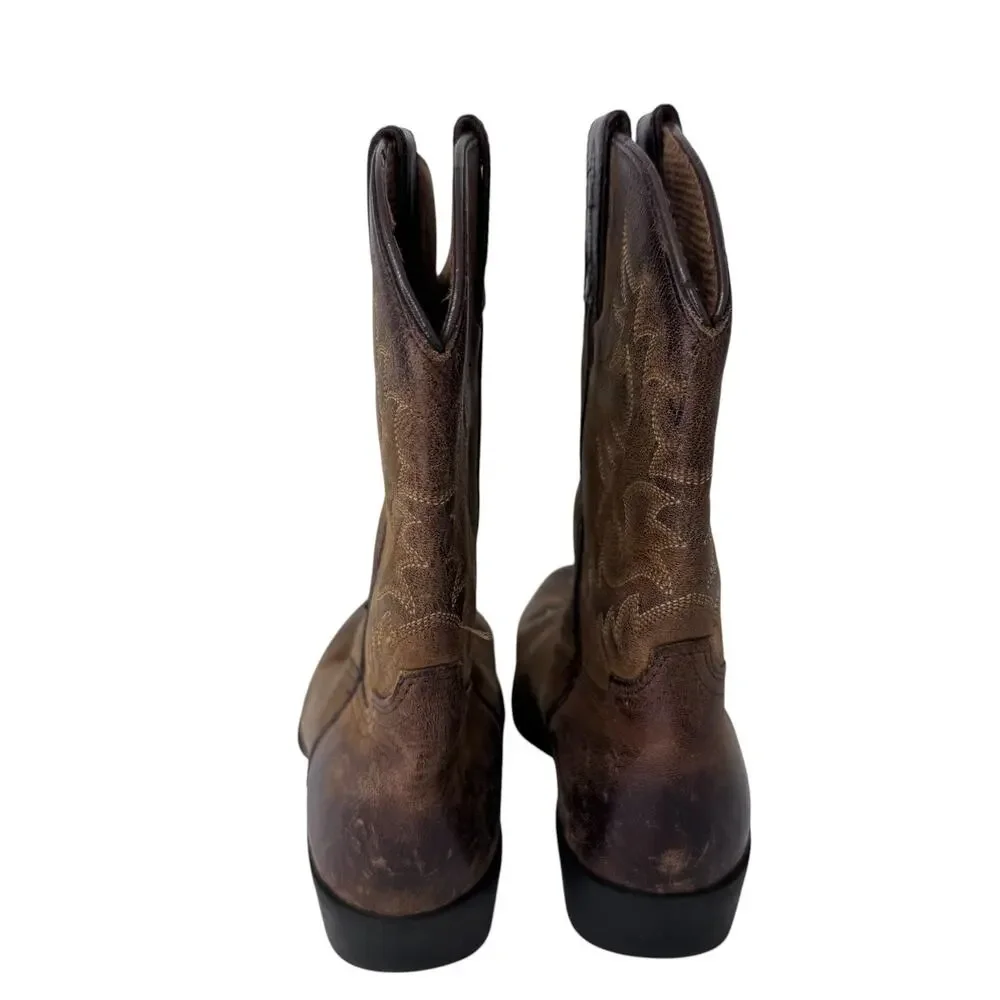 Ariat‎ 4LR Heritage Western Boot Unisex Kid's US 1 Borwn Suede Leather Mid Calf